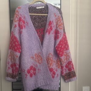 Altar'd State Lavender and Coral Floral Cardigan